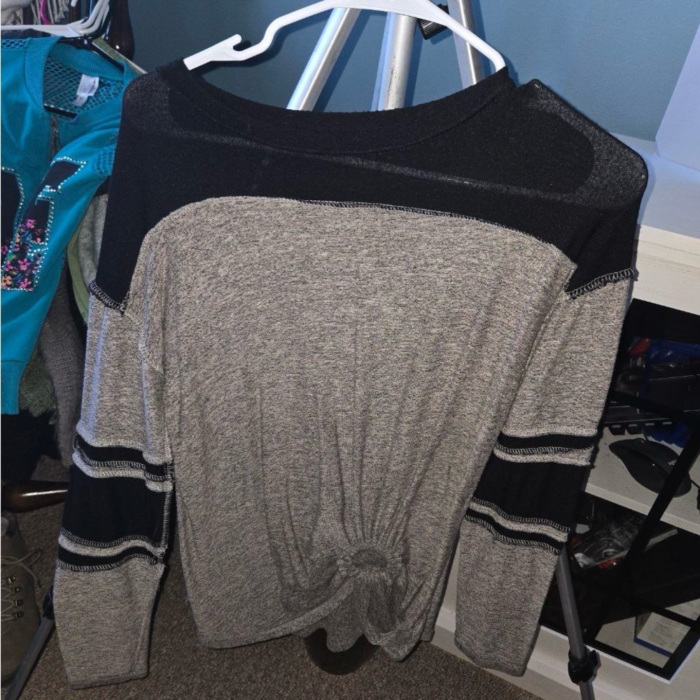 Gray and Black Long Sleeve Top